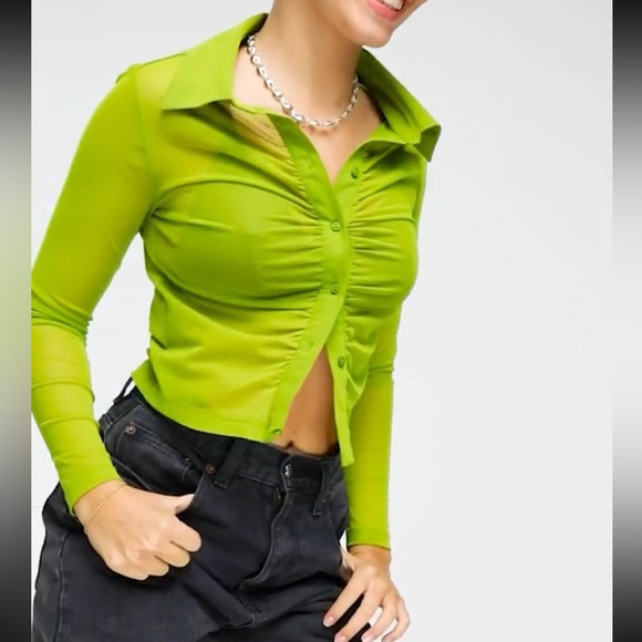 Topshop mesh ruch front shirt in green - Picture 5 of 7